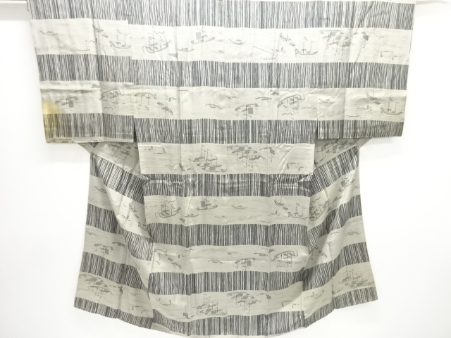 アンティーク　帆船模様男物長襦袢